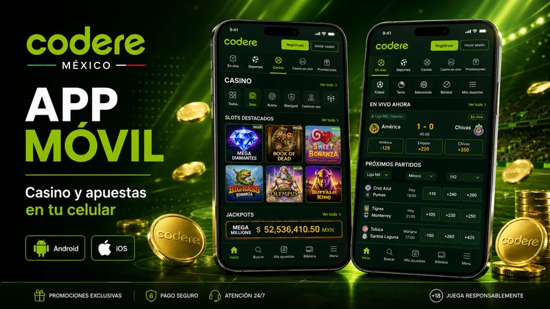 Aplicaciones de Codere México para casino y apuestas deportivas en dos celulares