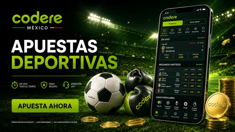 Sección de apuestas deportivas de Codere México con momios de Liga MX en el celular