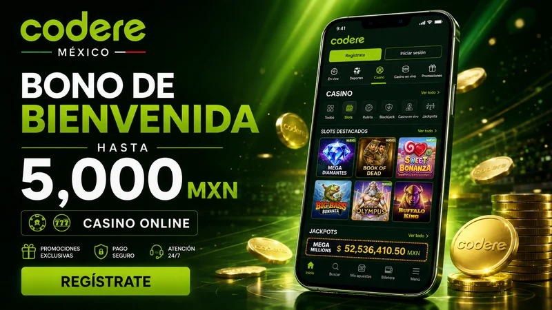 Plataforma de Codere Casino México con el bono de bienvenida de $5,000 MXN