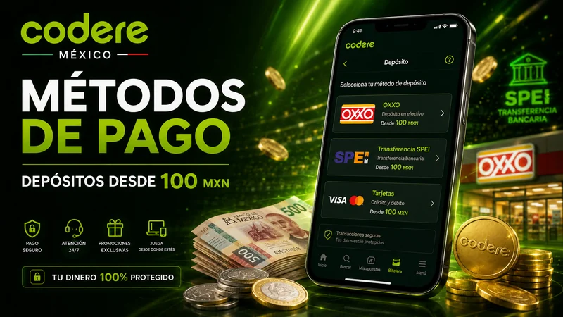 Métodos de depósito en Codere México: OXXO, SPEI, tarjetas y ToditoCash