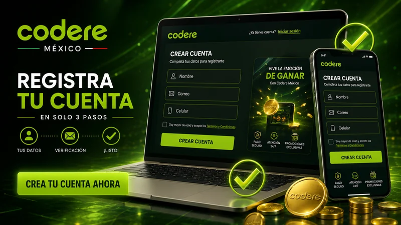 Formulario de registro de cuenta nueva en Codere México desde computadora y celular